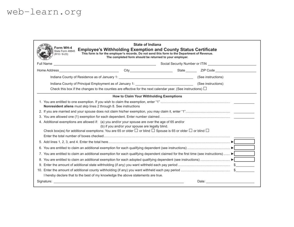 Blank Indiana Wh 4 Form