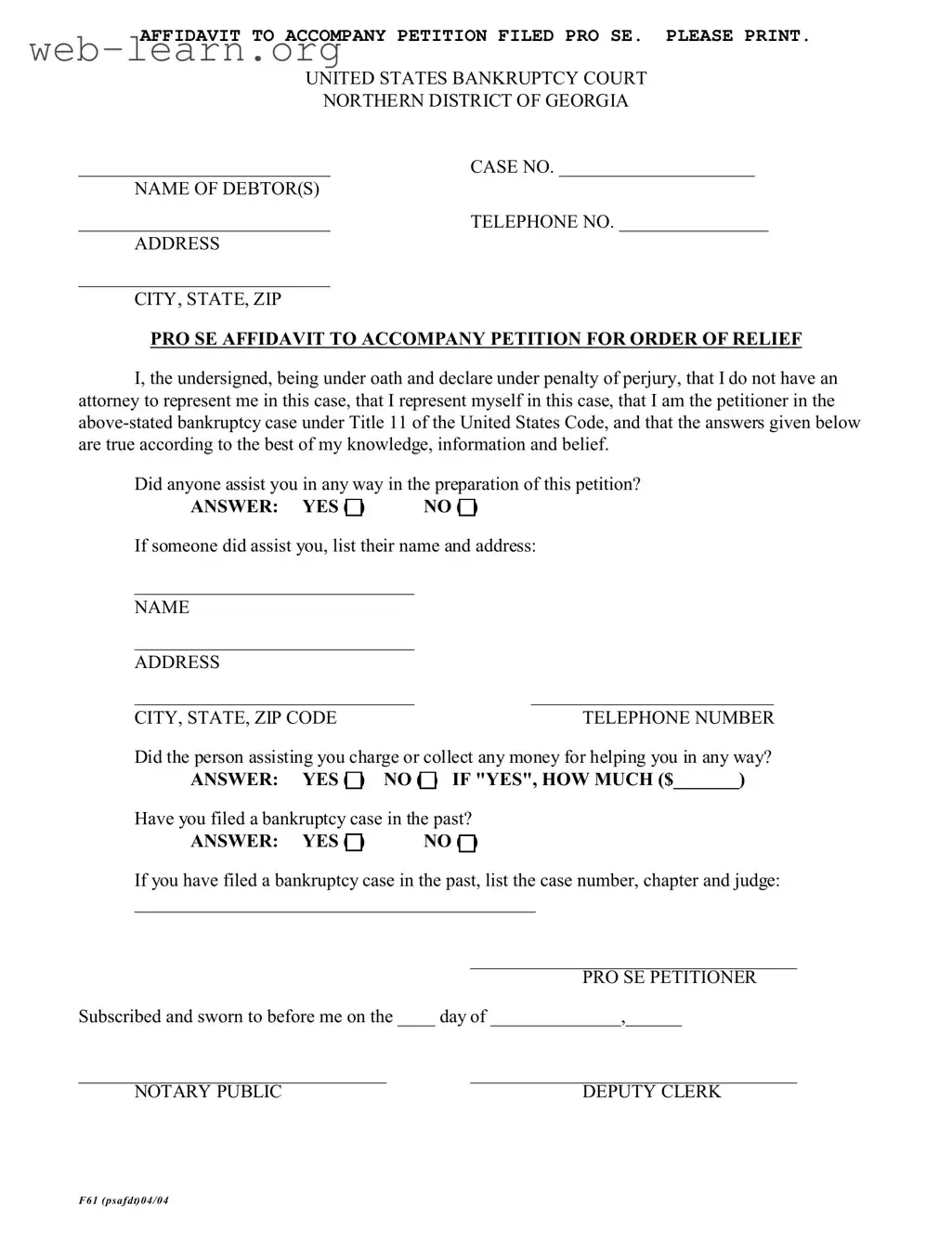 Blank F 61 Georgia Form