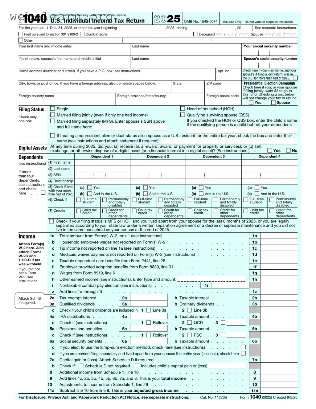 Blank IRS 1040 Form