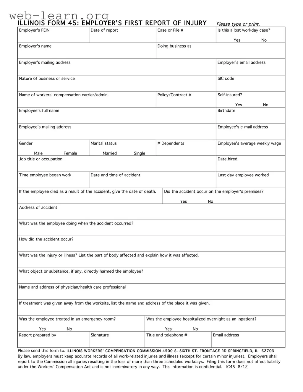 Blank Illinois 45 Form