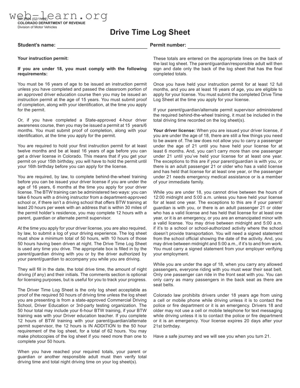 Blank Colorado Drive Form