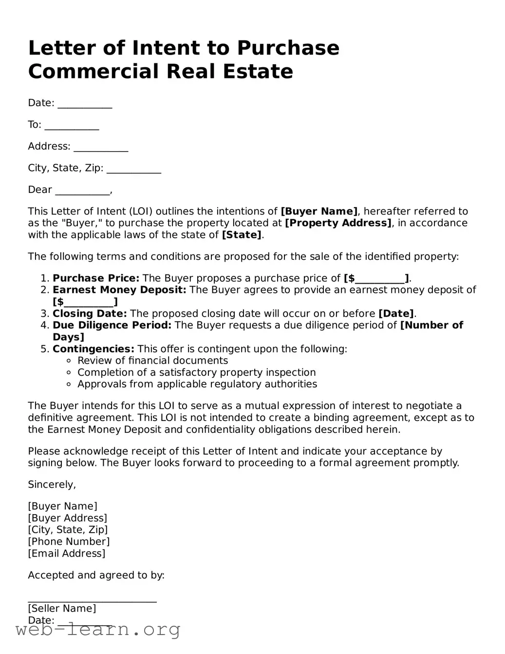 Attorney-Approved Letter of Intent to Purchase Commercial Real Estate Template