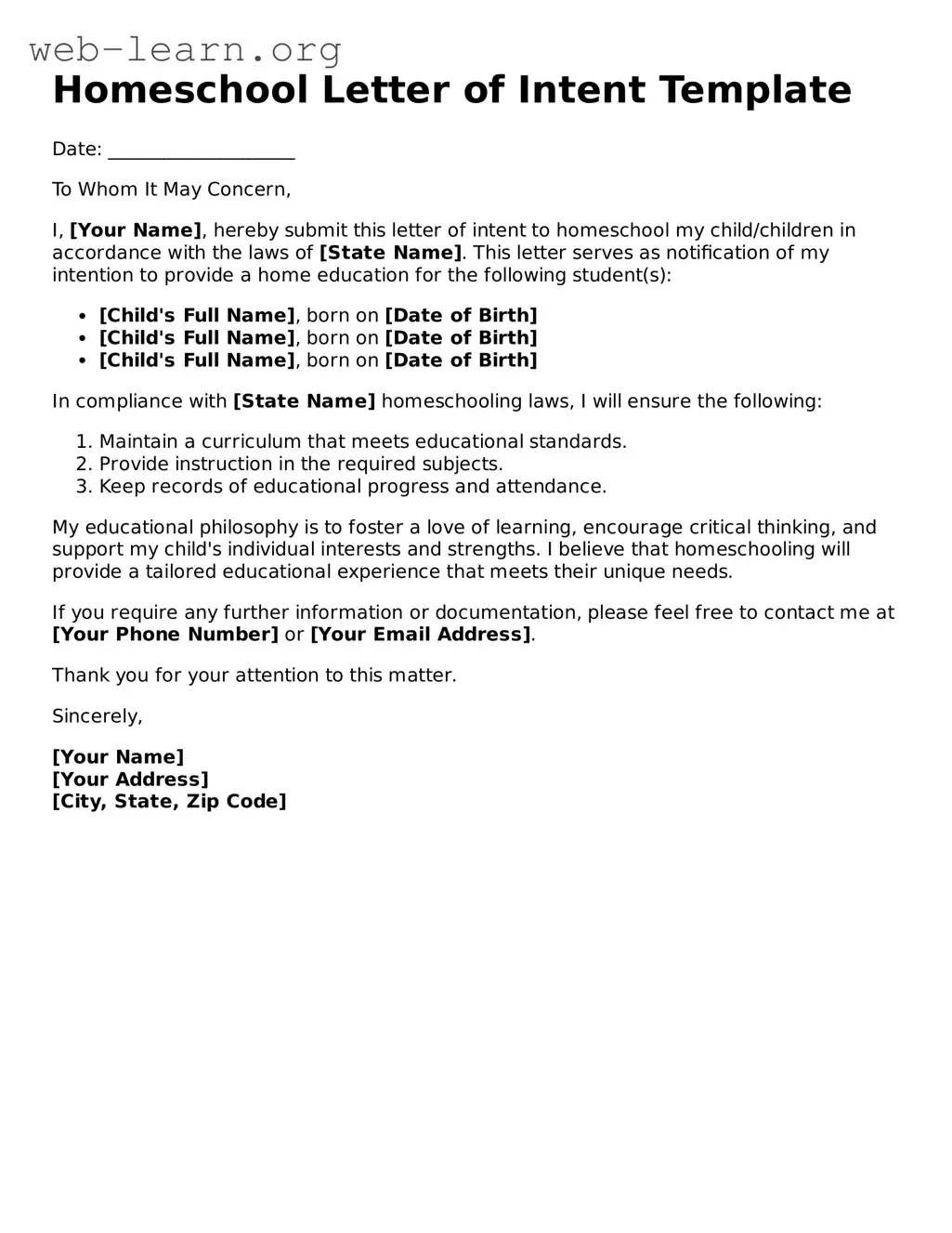 Attorney-Approved Homeschool Letter of Intent Template