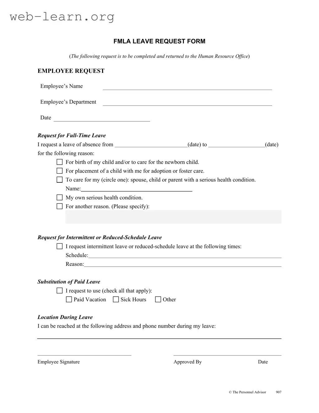 Blank Fmla Leave Form