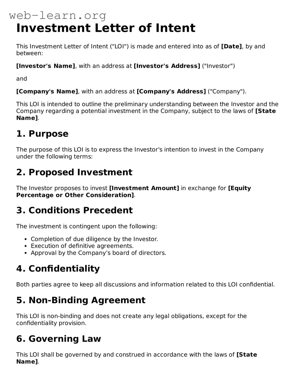 Attorney-Approved Investment Letter of Intent Template