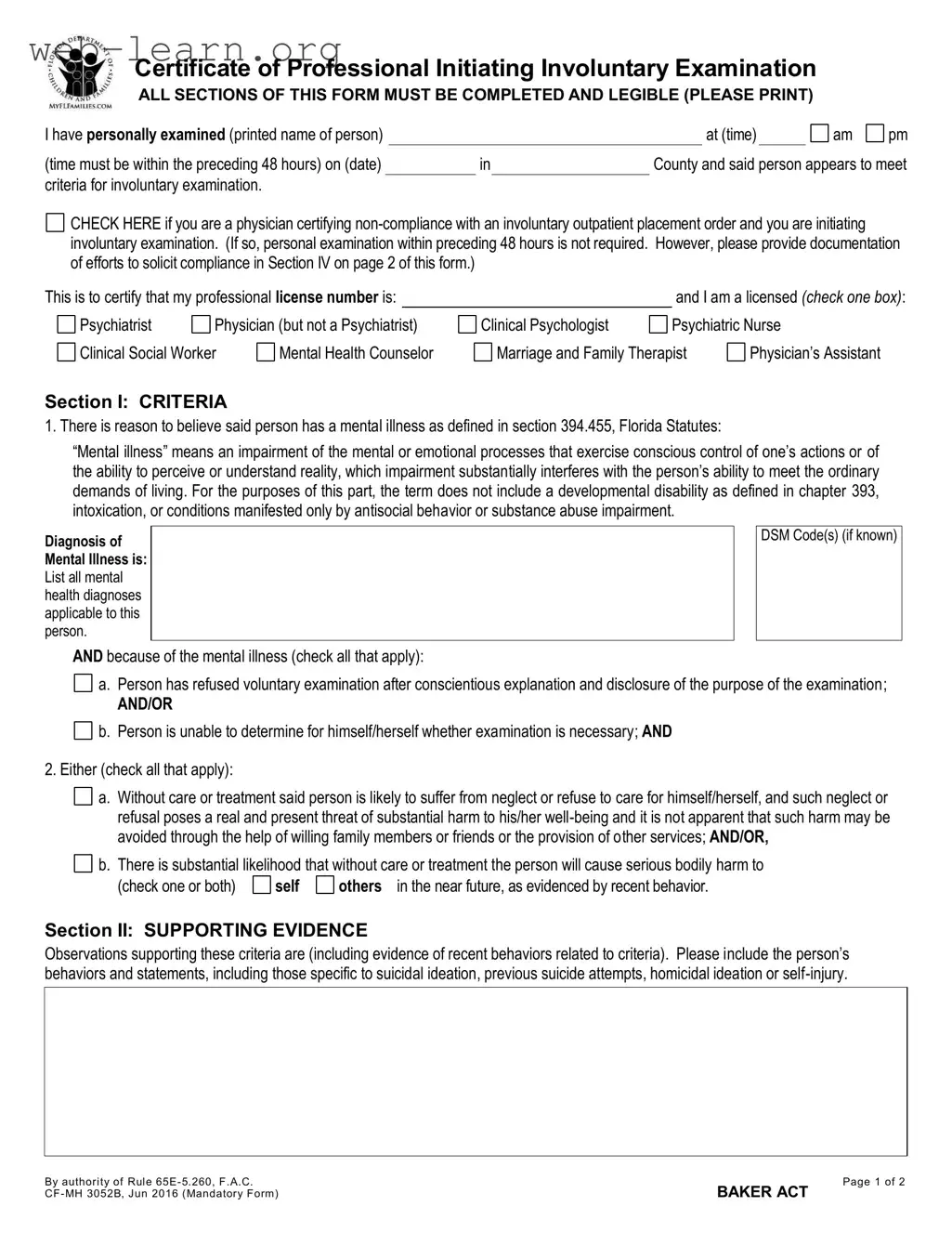 Blank Baker Act Form