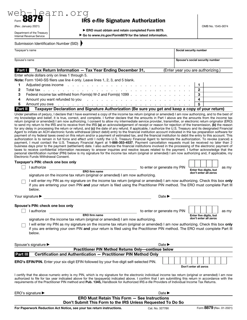 Blank IRS 8879 Form