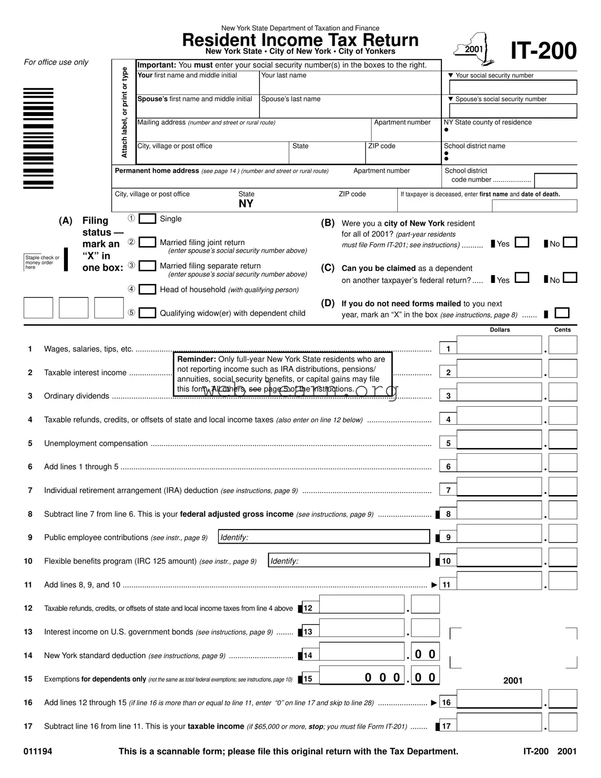 Blank New York It 200 Form