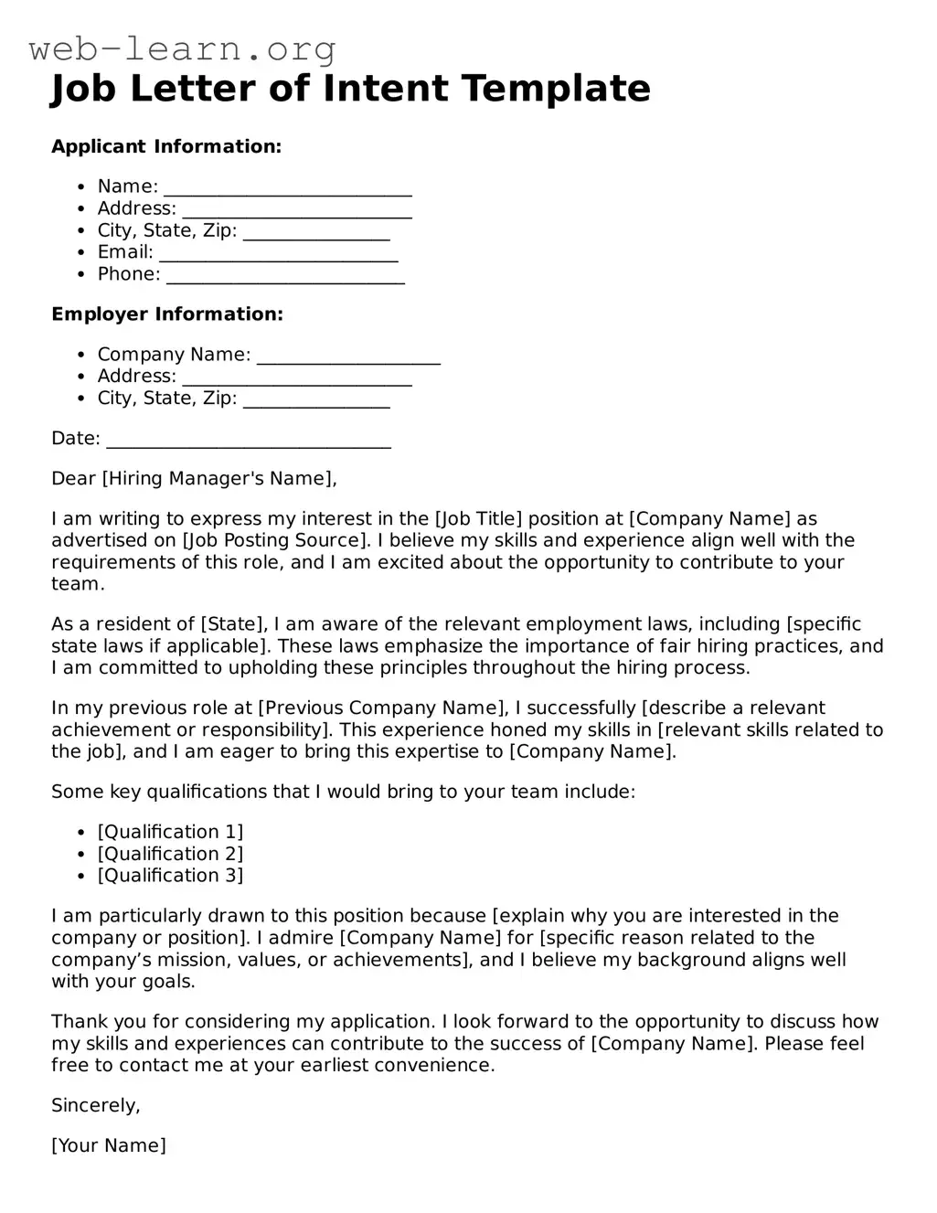 Attorney-Approved Job Letter of Intent Template