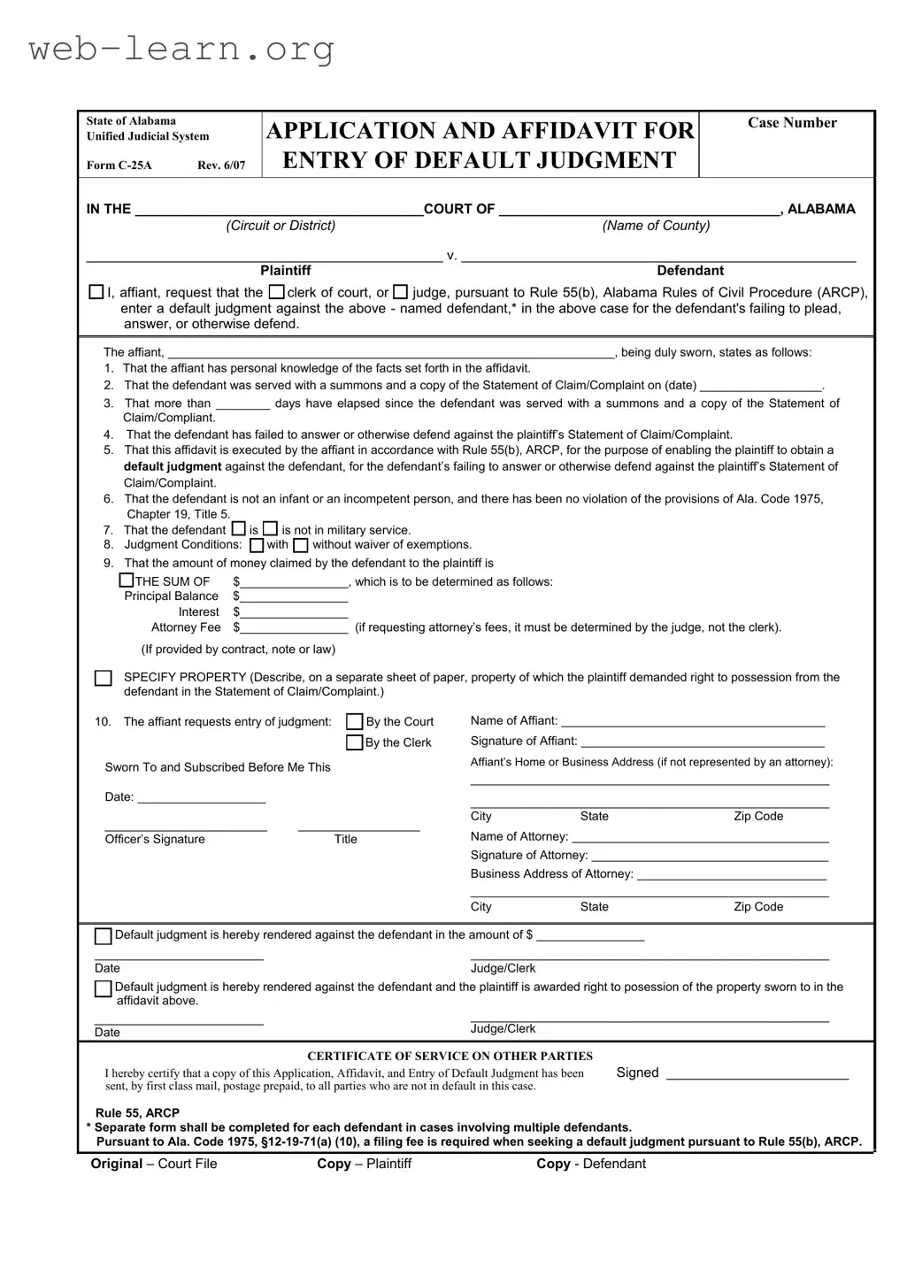 Blank Alabama C 25A Form