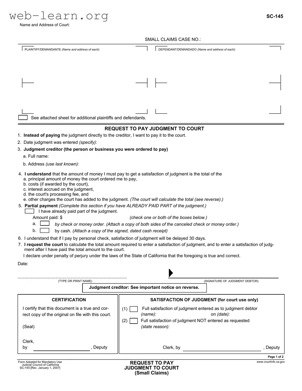 Blank California Sc 145 Form