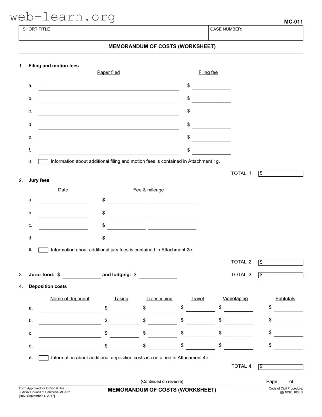 Blank California Mc 011 Form