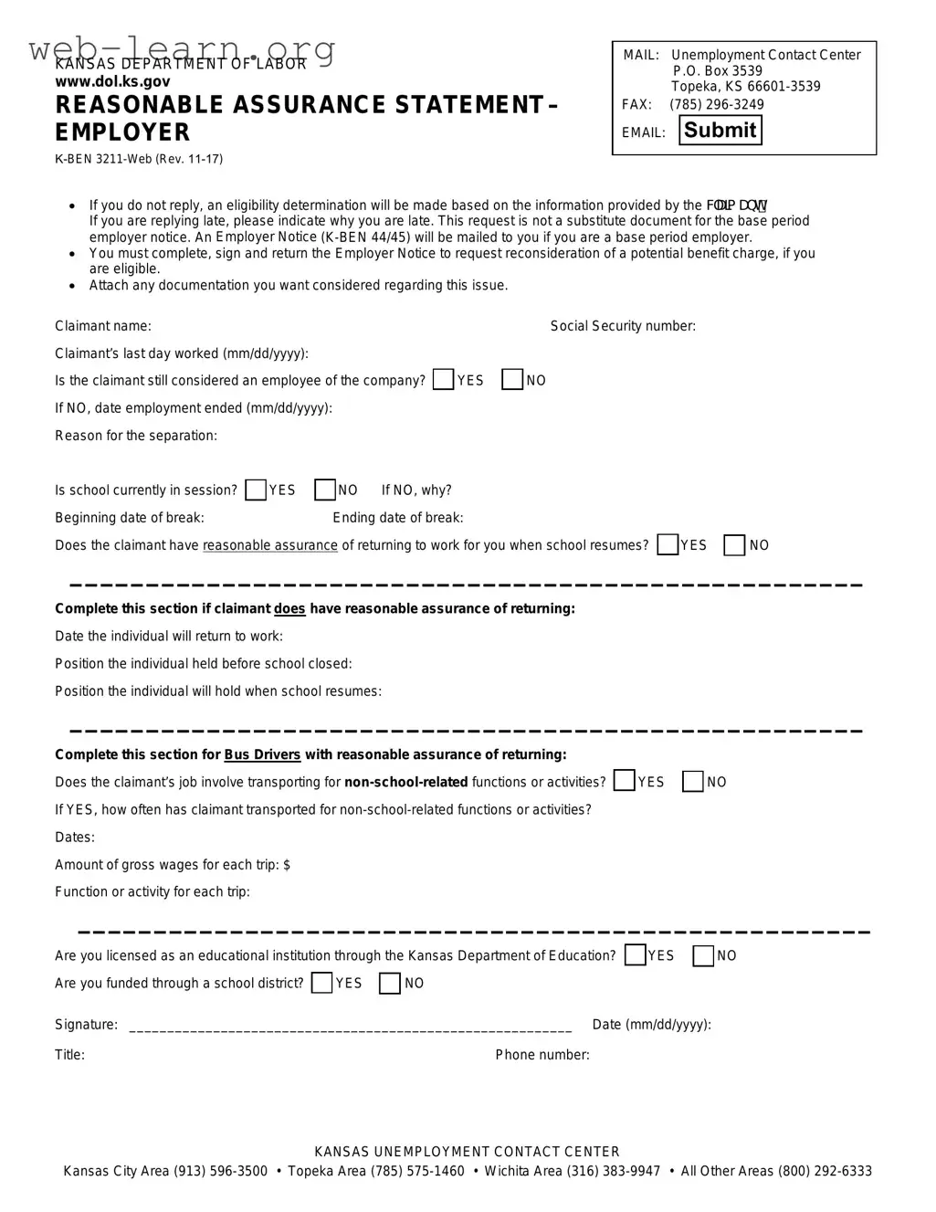 Blank Kansas K Ben 3211 Form