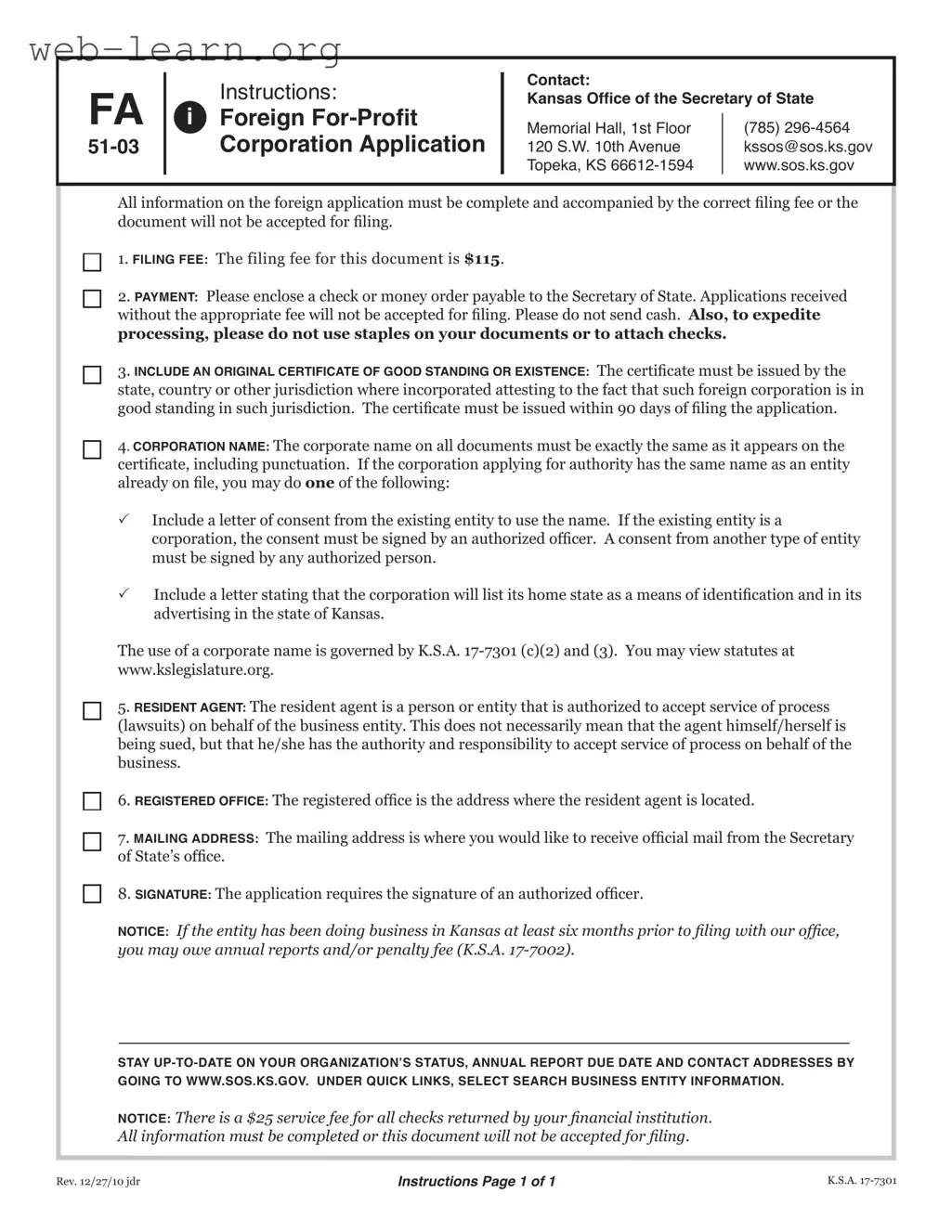 Blank Kansas Fa 51 03 Form