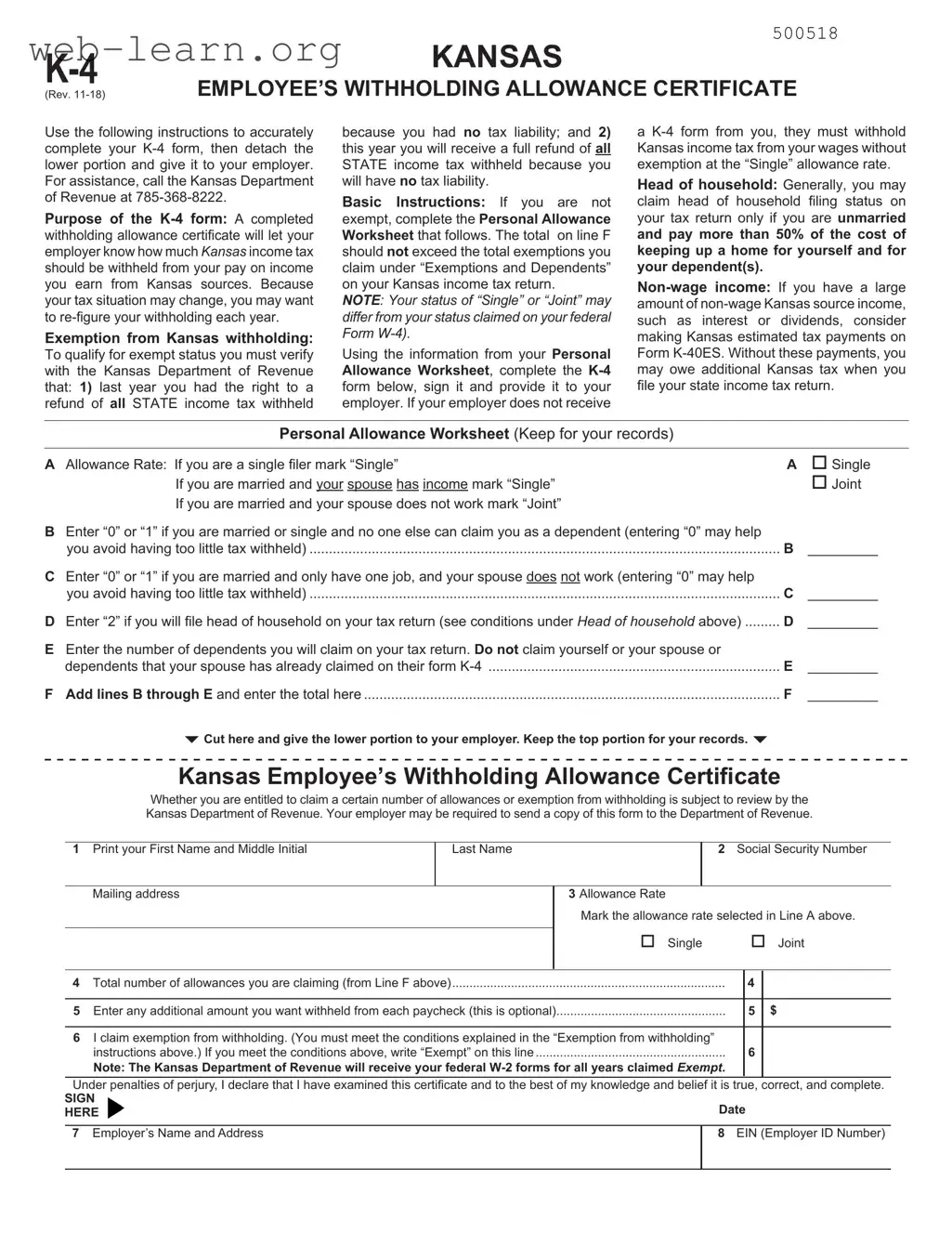 Blank Kansas K 4 Form