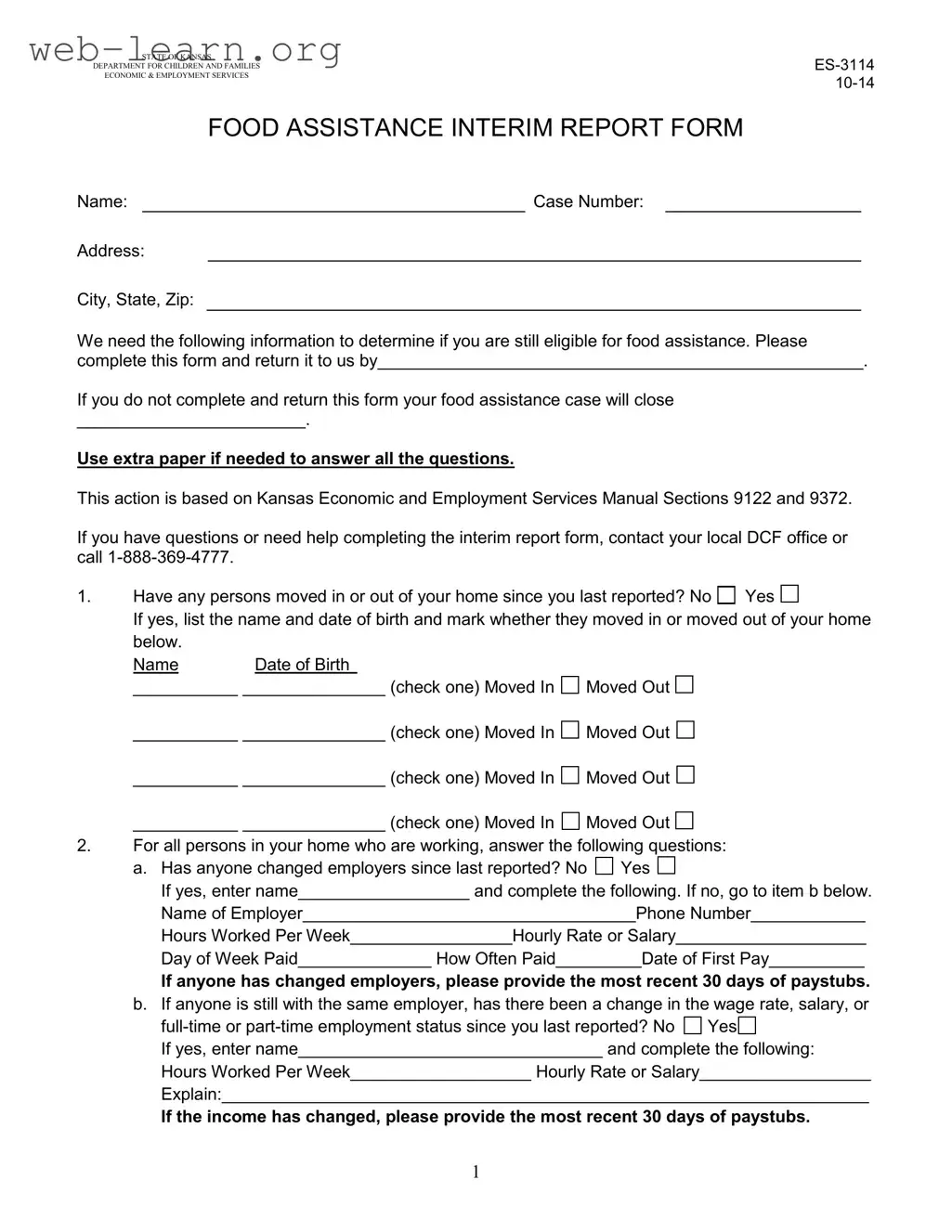 Blank Es 3114 Kansas Form