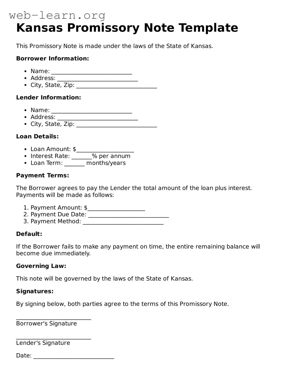 Attorney-Approved Promissory Note Document for the State of Kansas