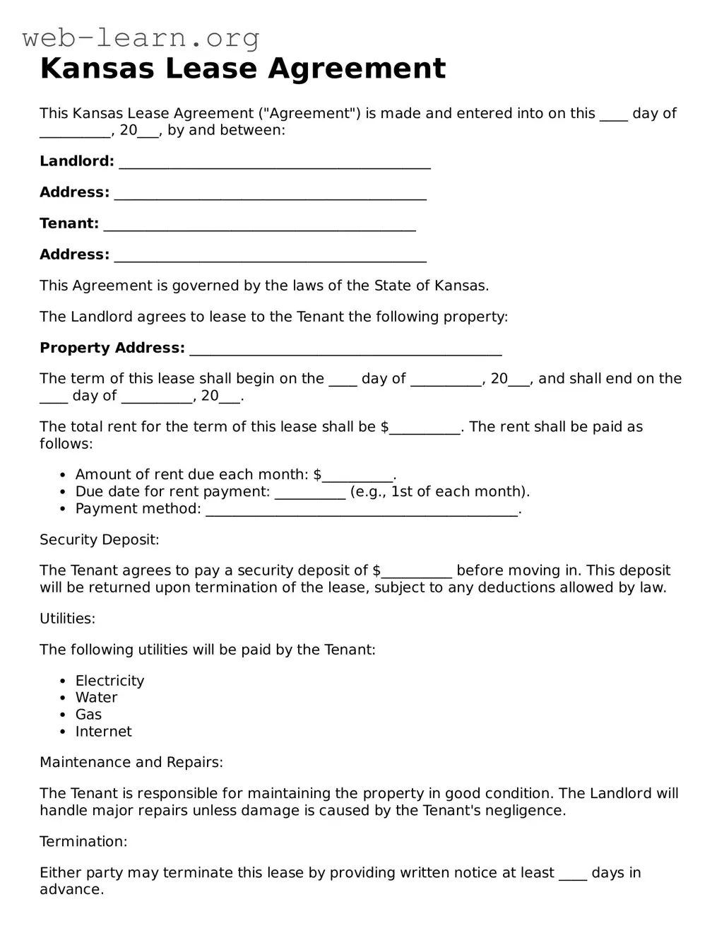 Attorney-Approved Lease Agreement Document for the State of Kansas