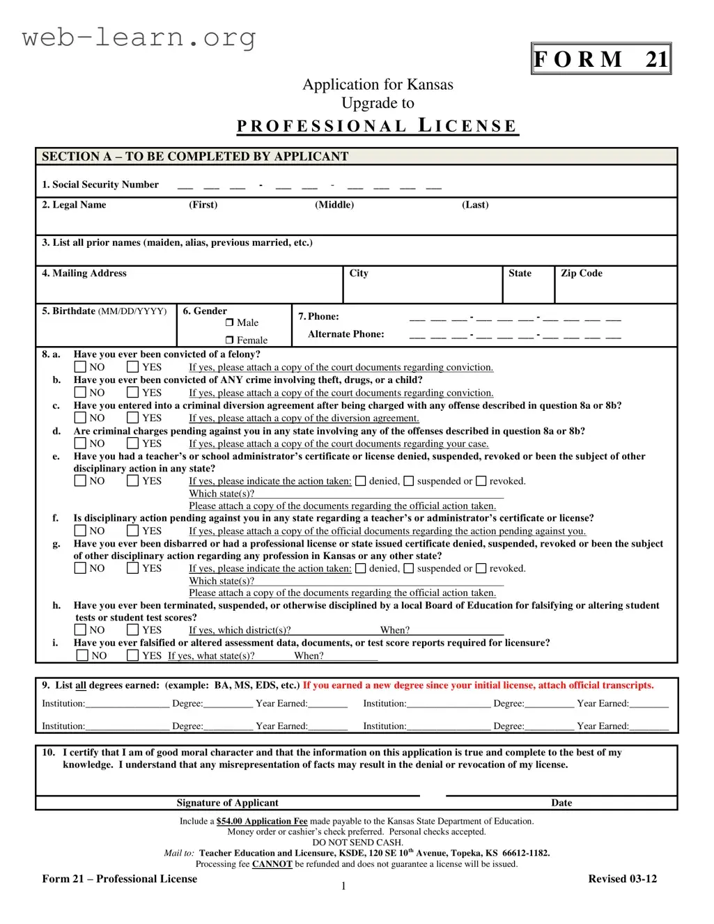 Blank 21 Kansas Form