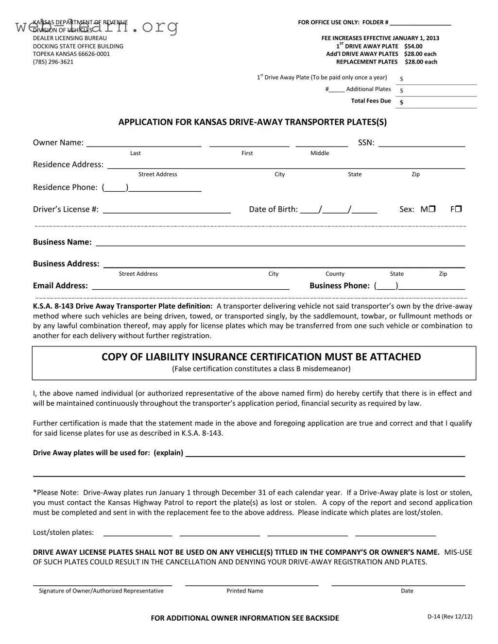 Blank Kansas D 14 Form