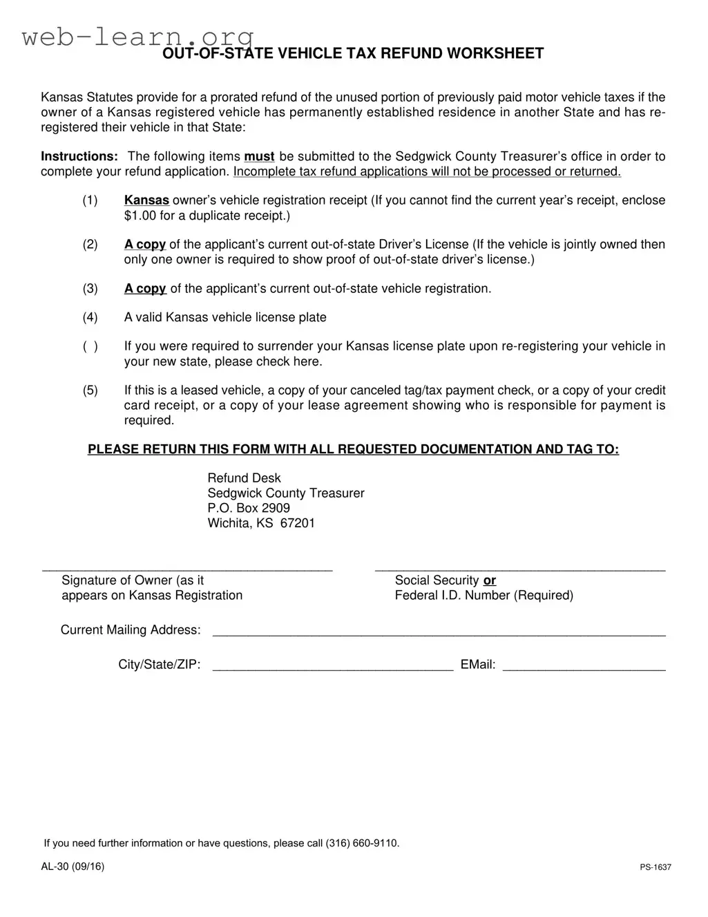 Blank Kansas Al 30 Form
