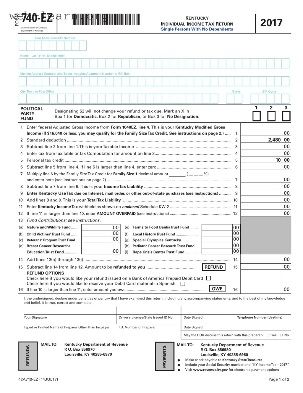 Blank Kentucky 740Ez Form