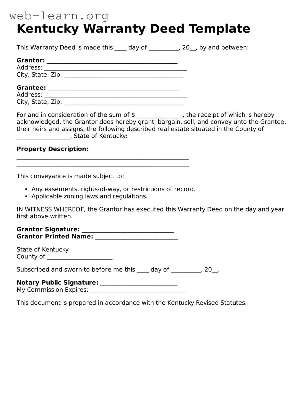 Attorney-Approved Deed Document for the State of Kentucky