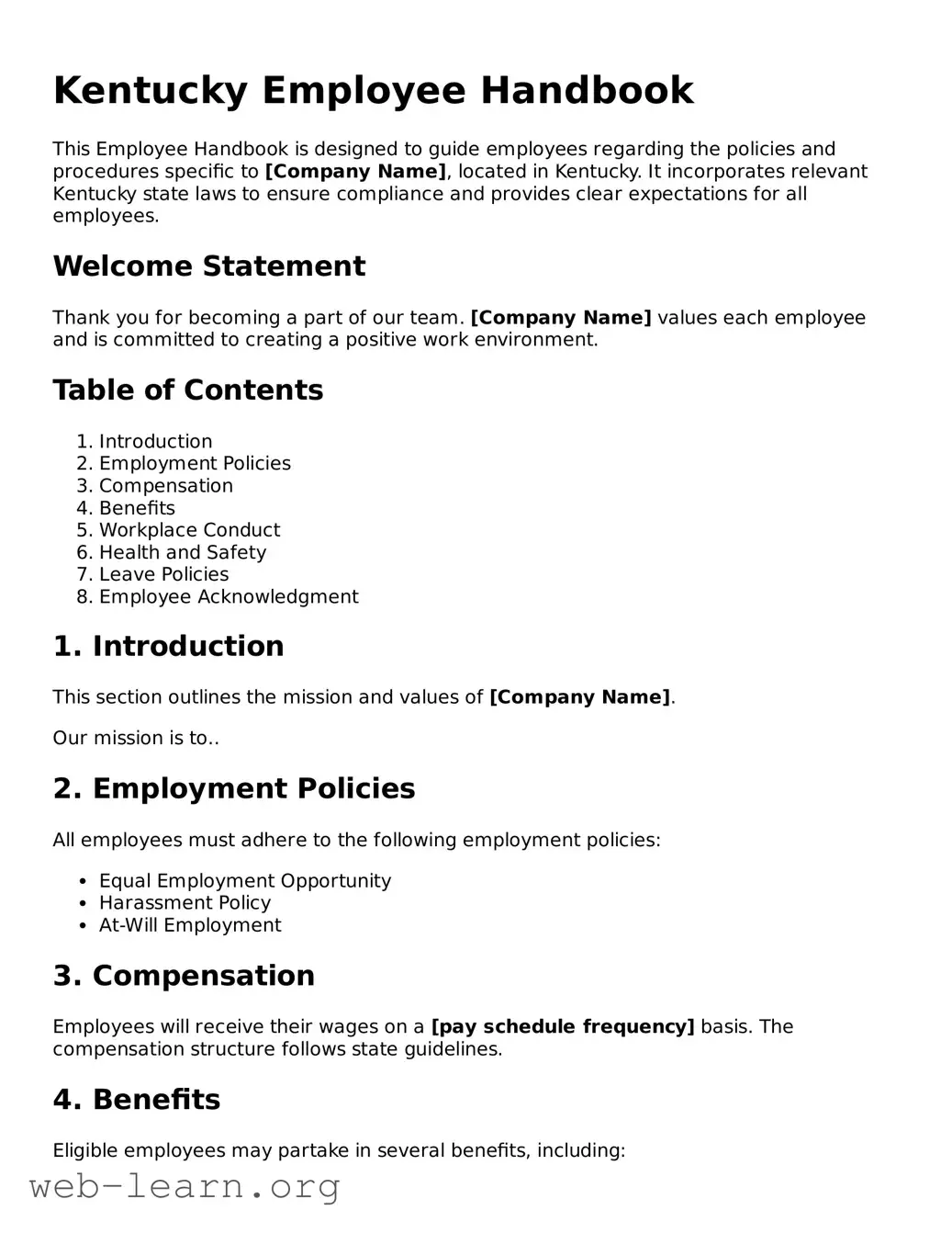 Attorney-Approved Employee Handbook Document for the State of Kentucky