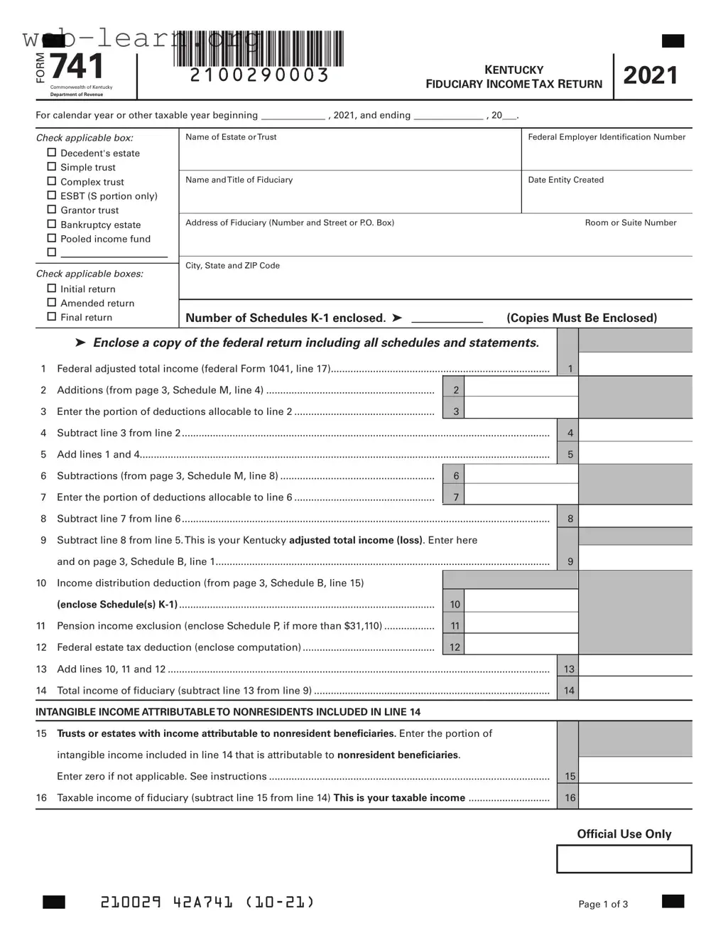 Blank 741 Kentucky Form