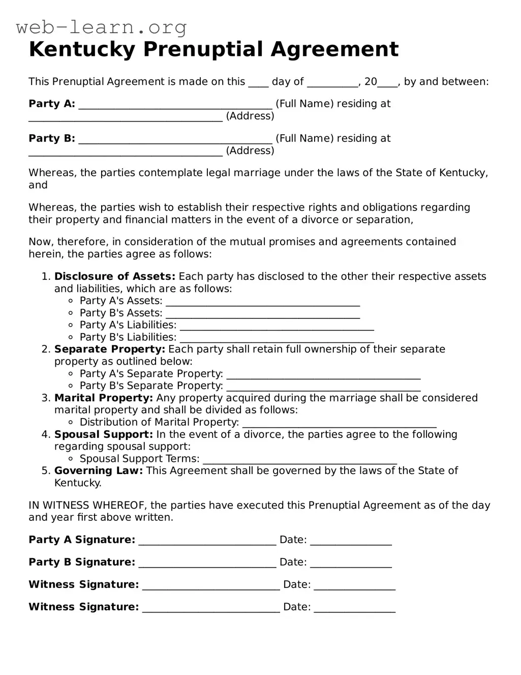 Attorney-Approved Prenuptial Agreement Document for the State of Kentucky