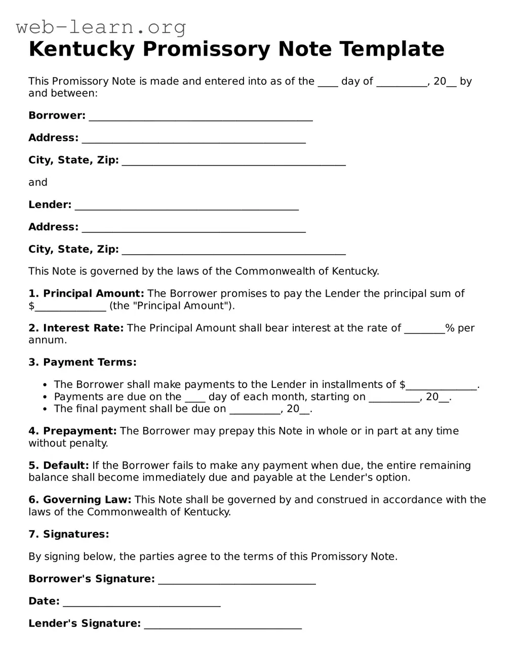 Attorney-Approved Promissory Note Document for the State of Kentucky