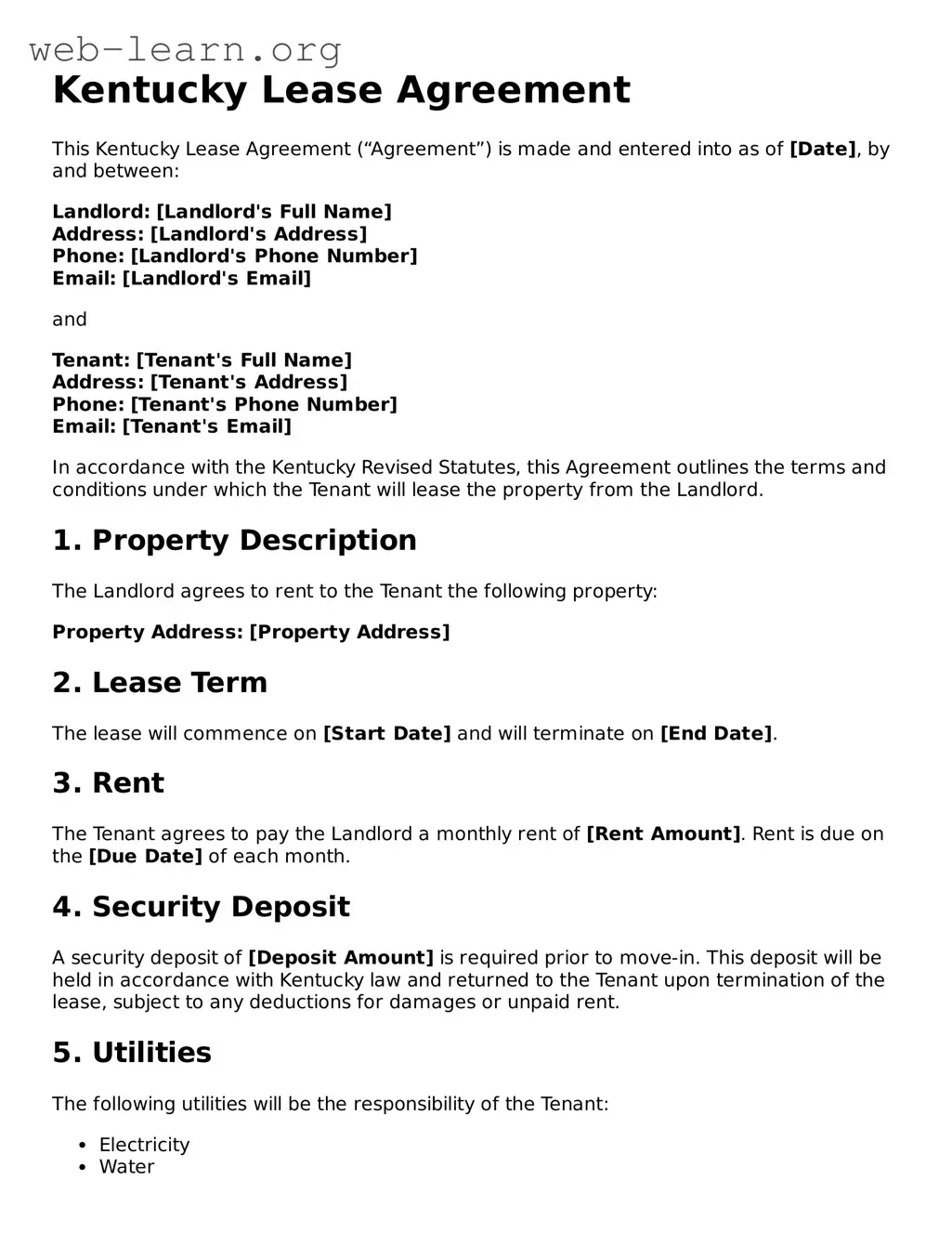 Attorney-Approved Lease Agreement Document for the State of Kentucky