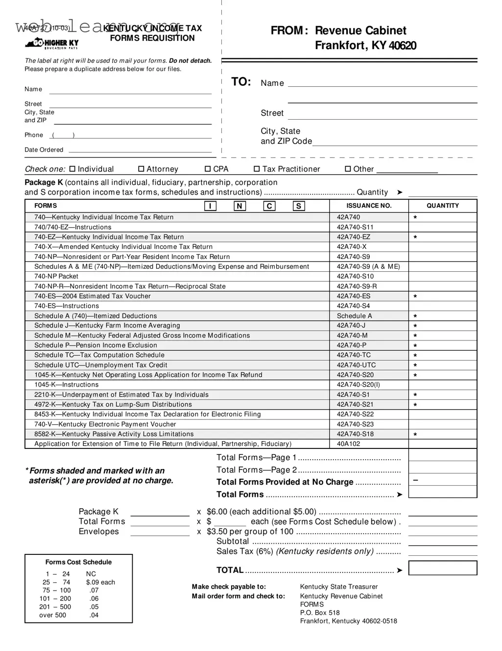 Blank Kentucky Tax Requisition Form
