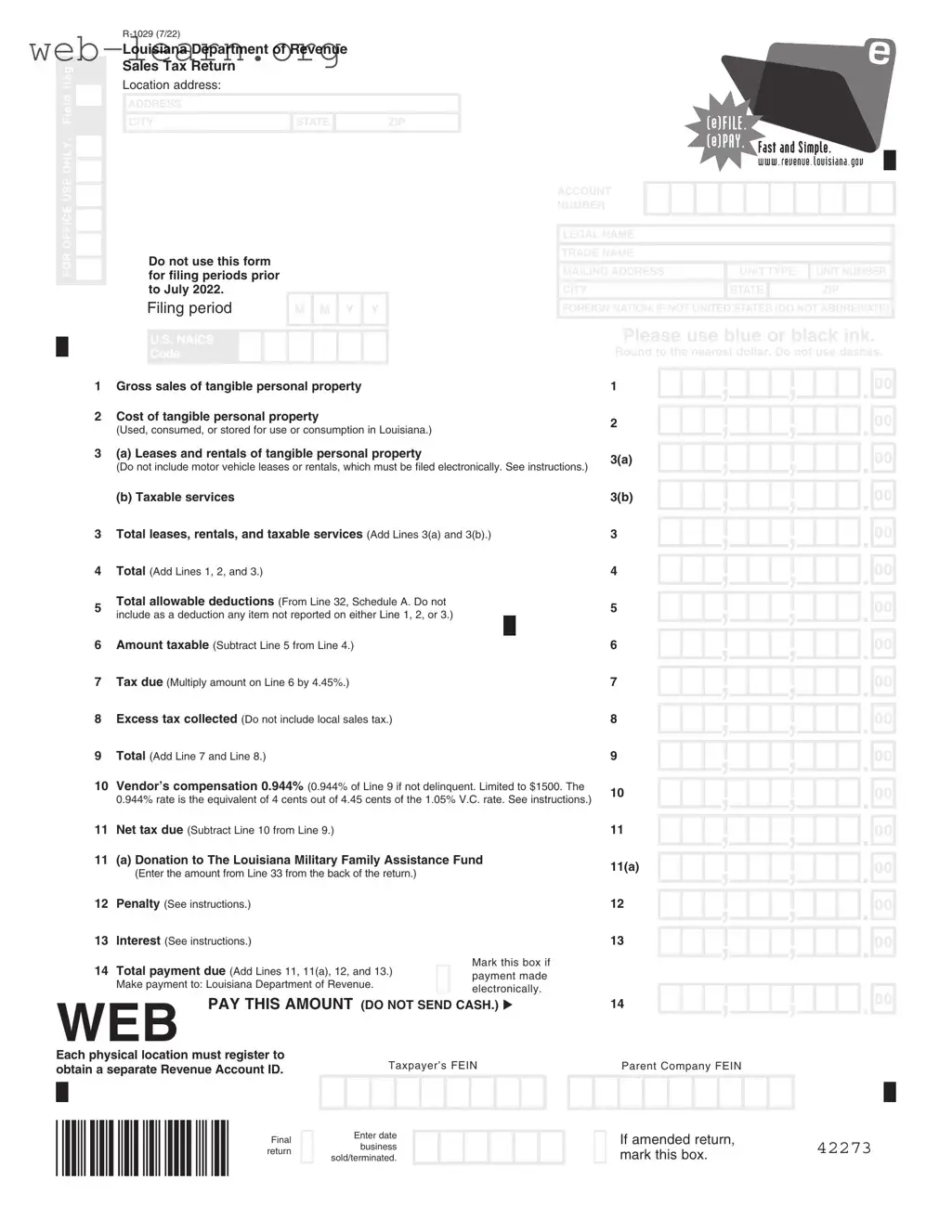Blank Louisiana 1029 Sales Form