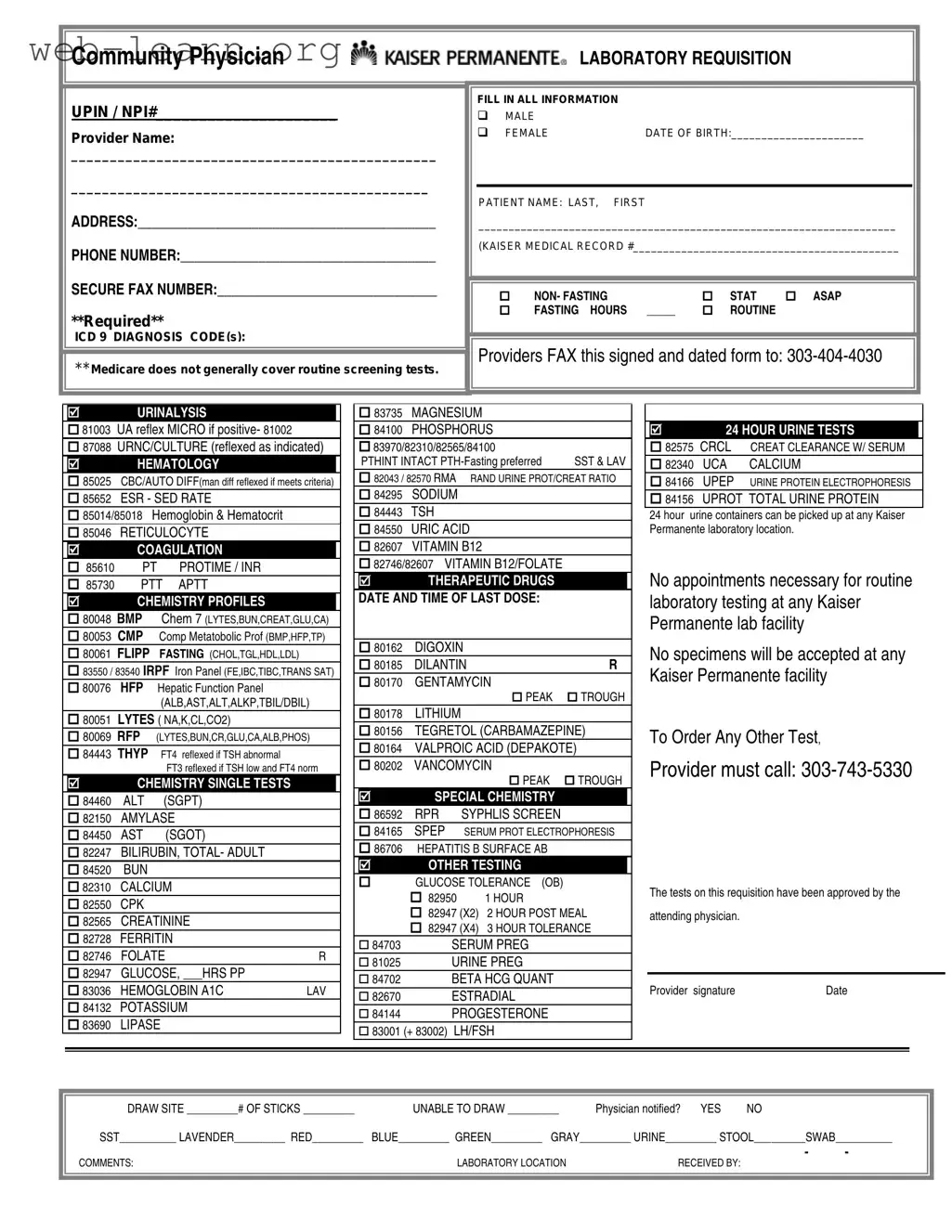 Blank Lab Requisition Form