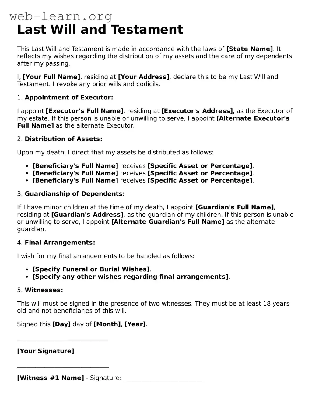 Attorney-Approved Last Will and Testament Template