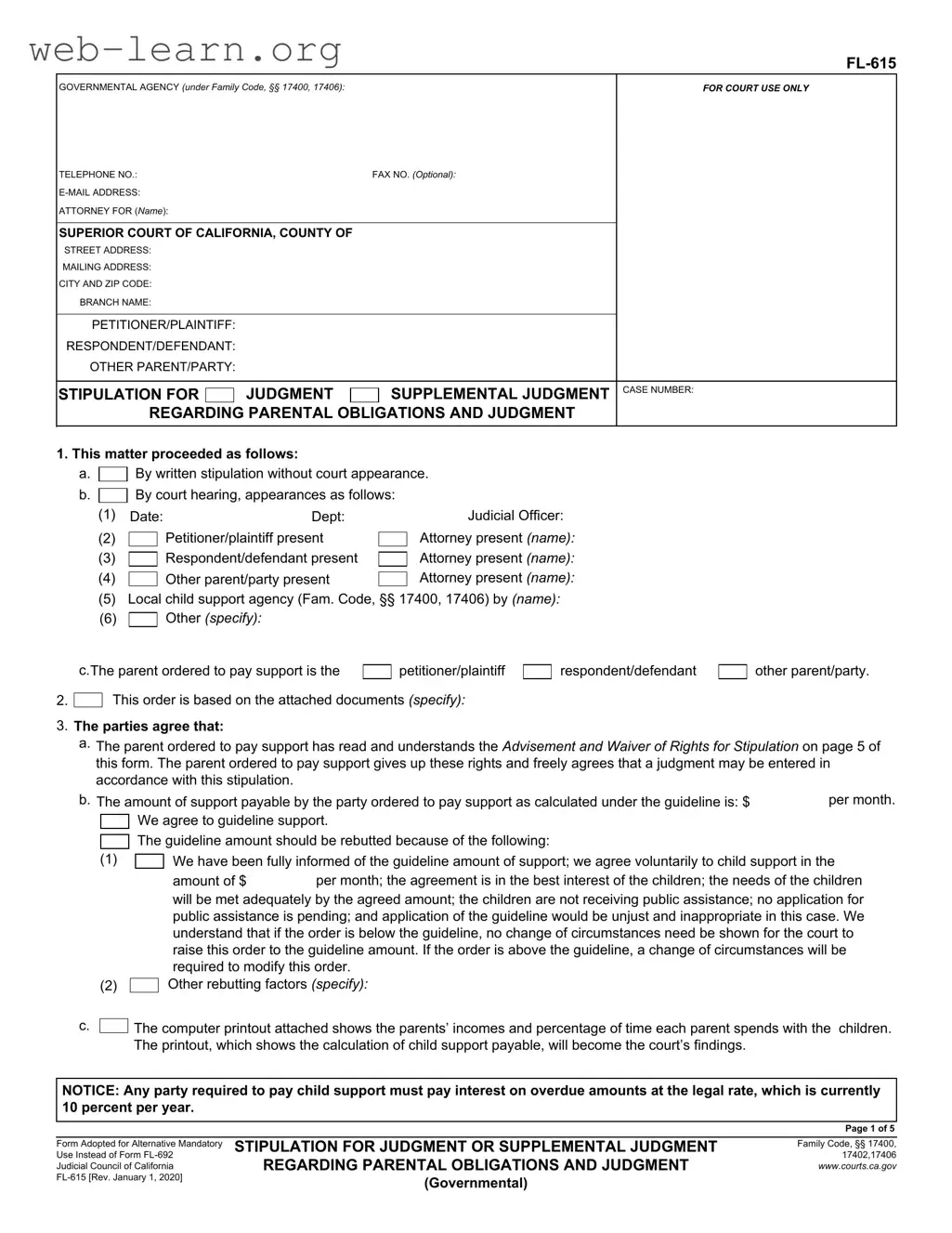 Blank California Fl 615 Form