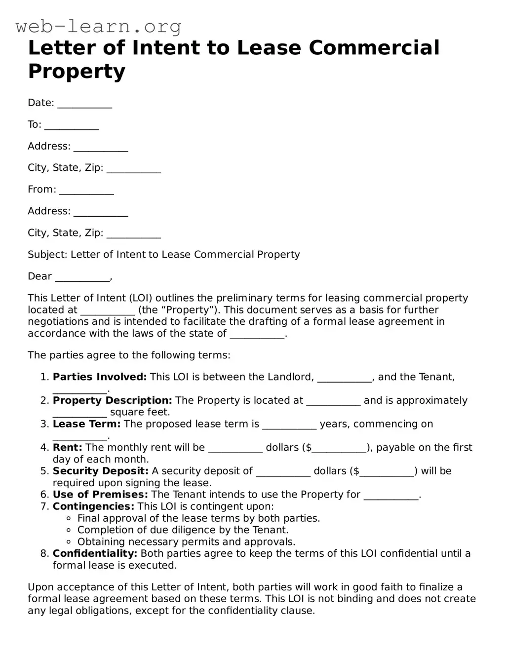 Attorney-Approved Letter of Intent to Lease Commercial Property Template