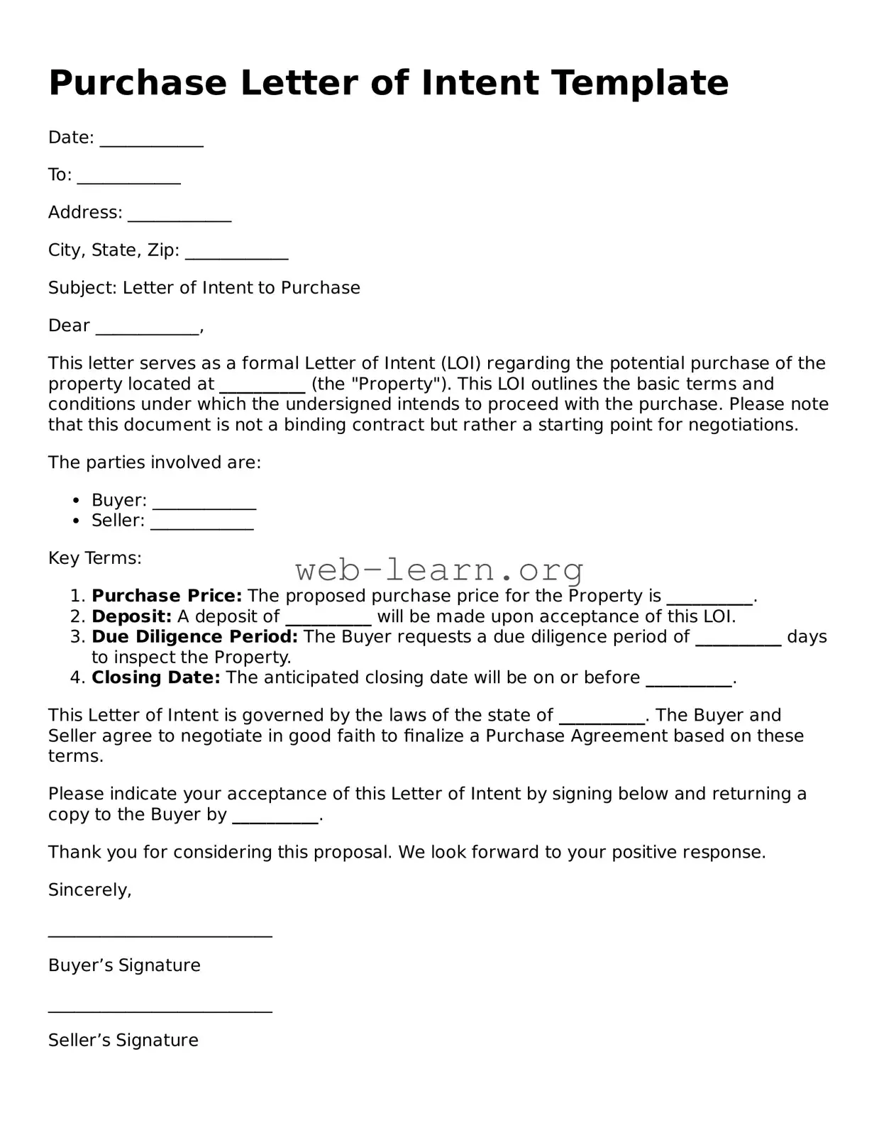 Attorney-Approved Purchase Letter of Intent Template