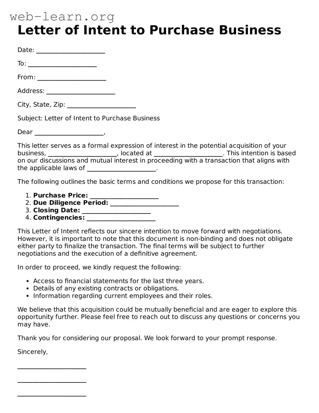Attorney-Approved Letter of Intent to Purchase Business Template
