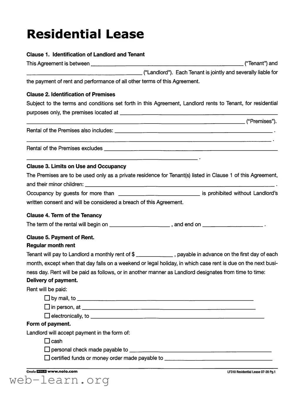 Blank Lf310 Residential Lease Form