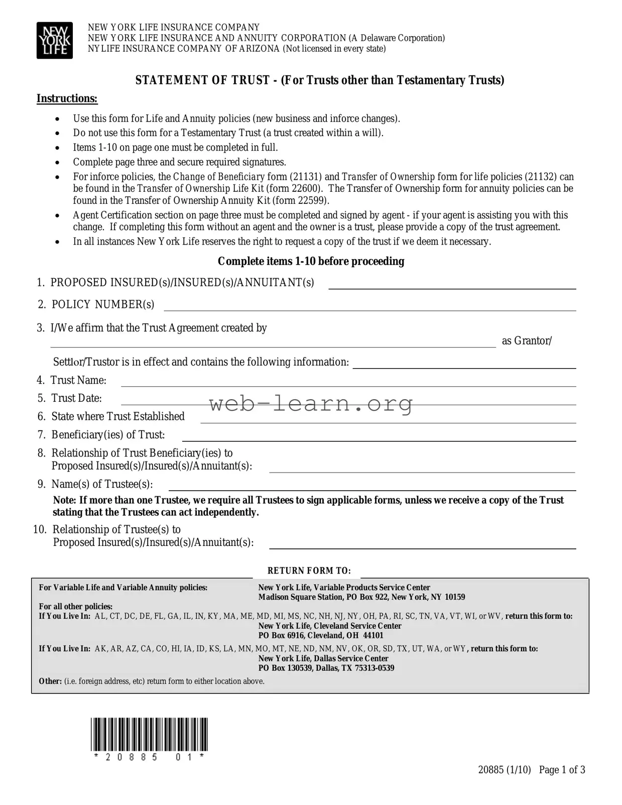 Blank New York 20885 Form