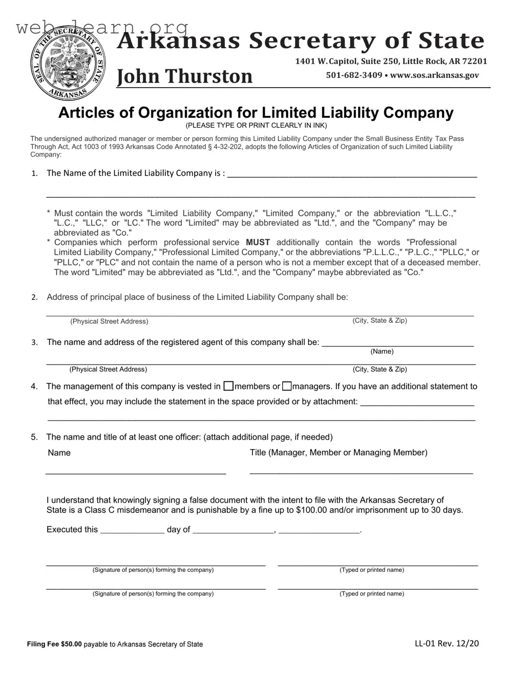 Blank Arkansas Ll 01 Form
