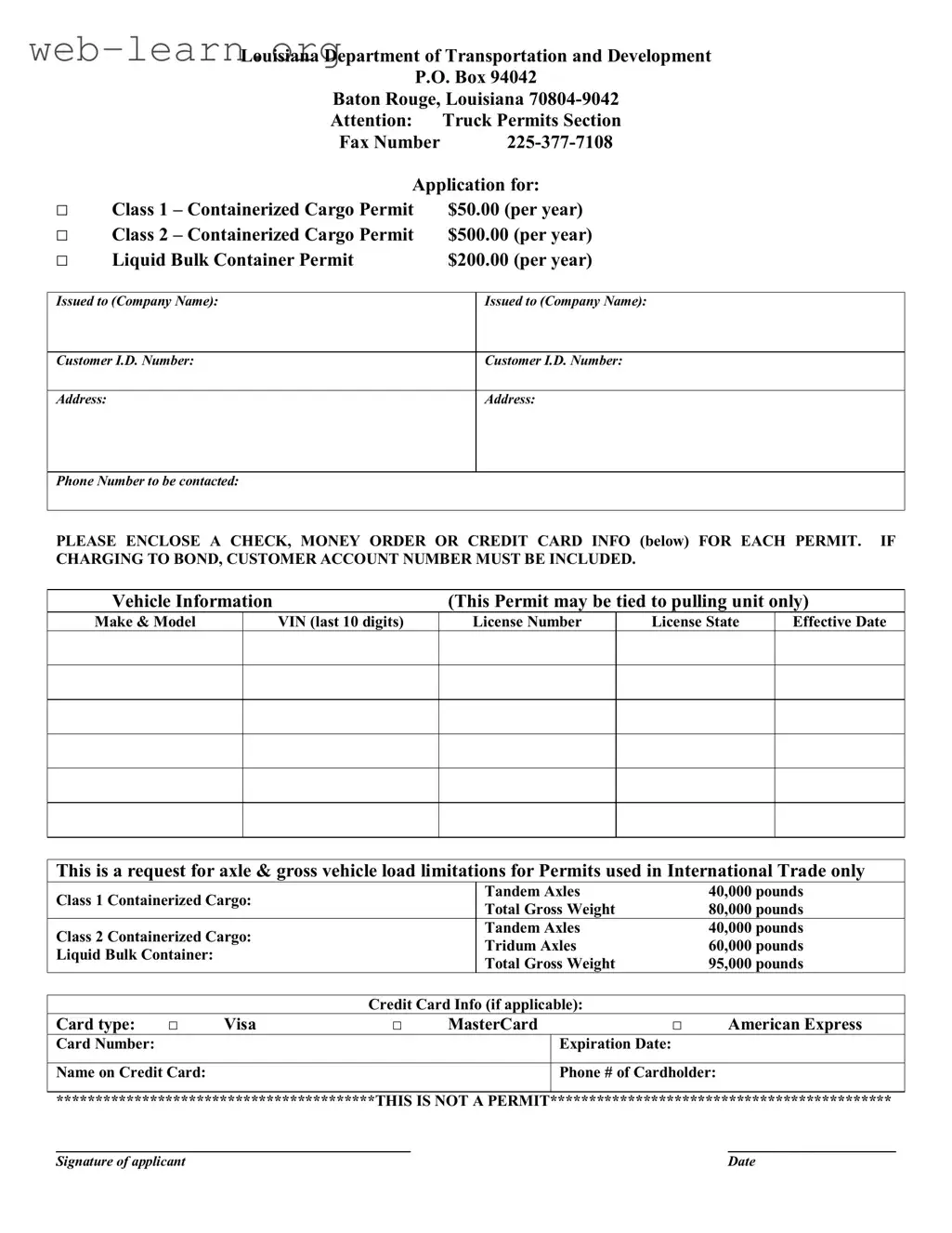 Blank Harvest Season Permit Louisiana Form