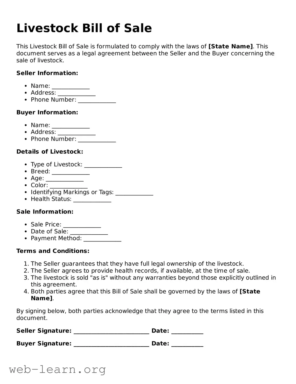 Attorney-Approved Livestock Bill of Sale Template
