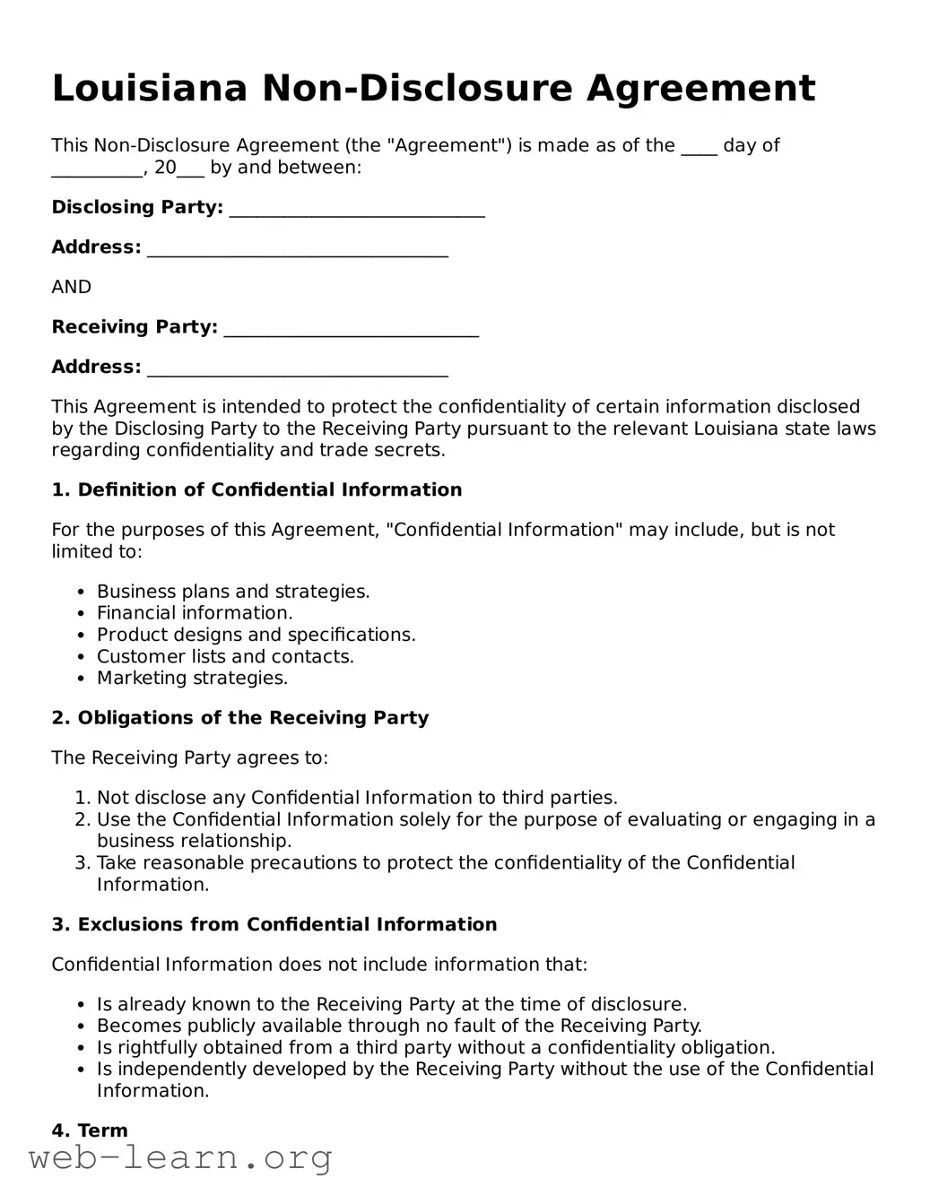 Attorney-Approved Non-disclosure Agreement Document for the State of Louisiana