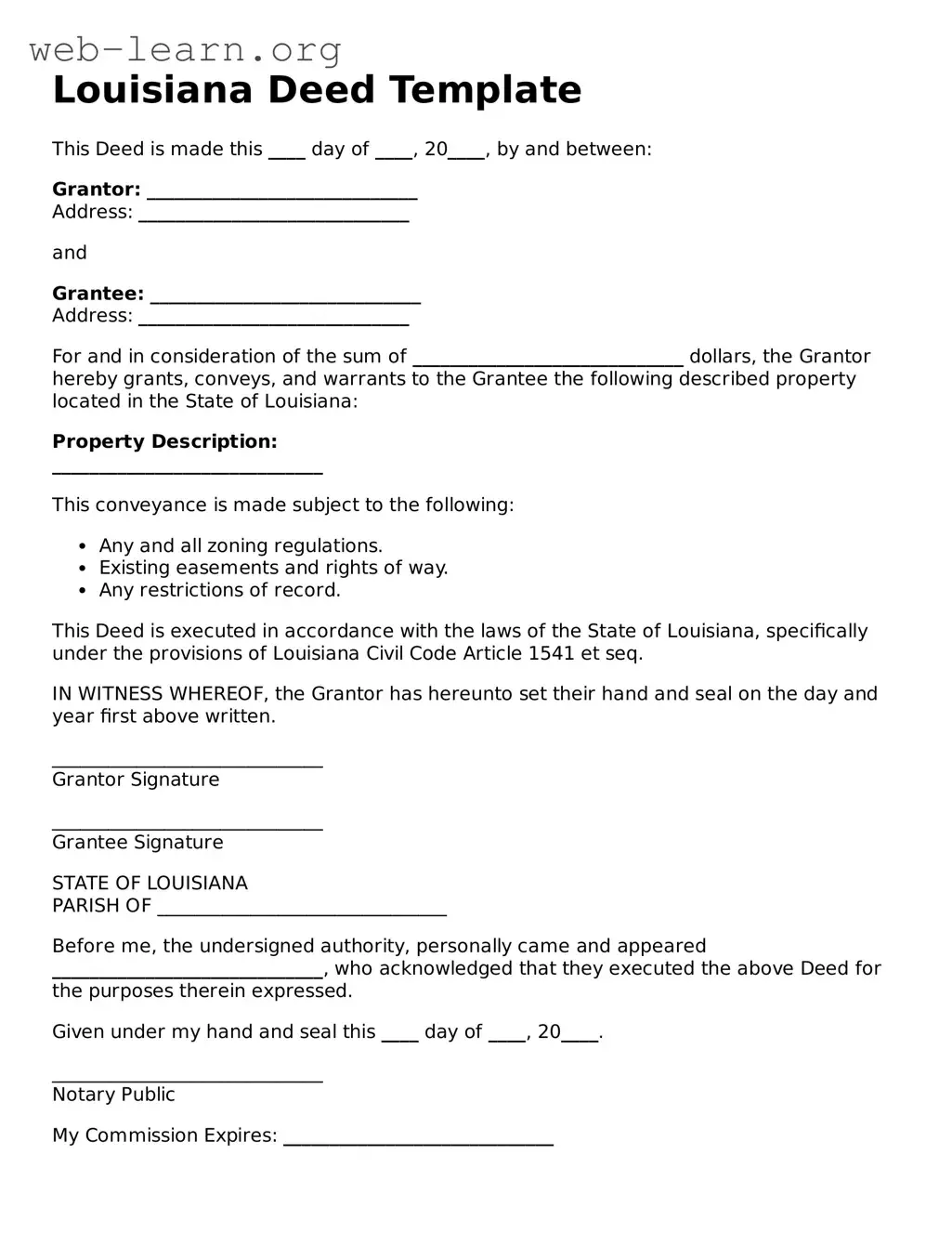 Attorney-Approved Deed Document for the State of Louisiana