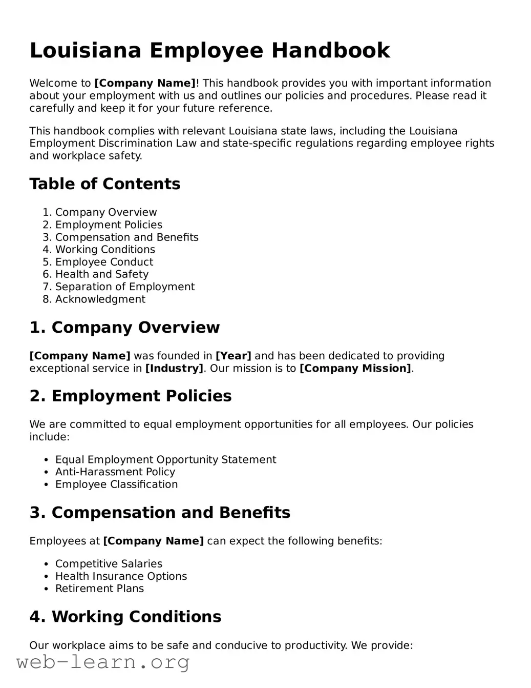 Attorney-Approved Employee Handbook Document for the State of Louisiana