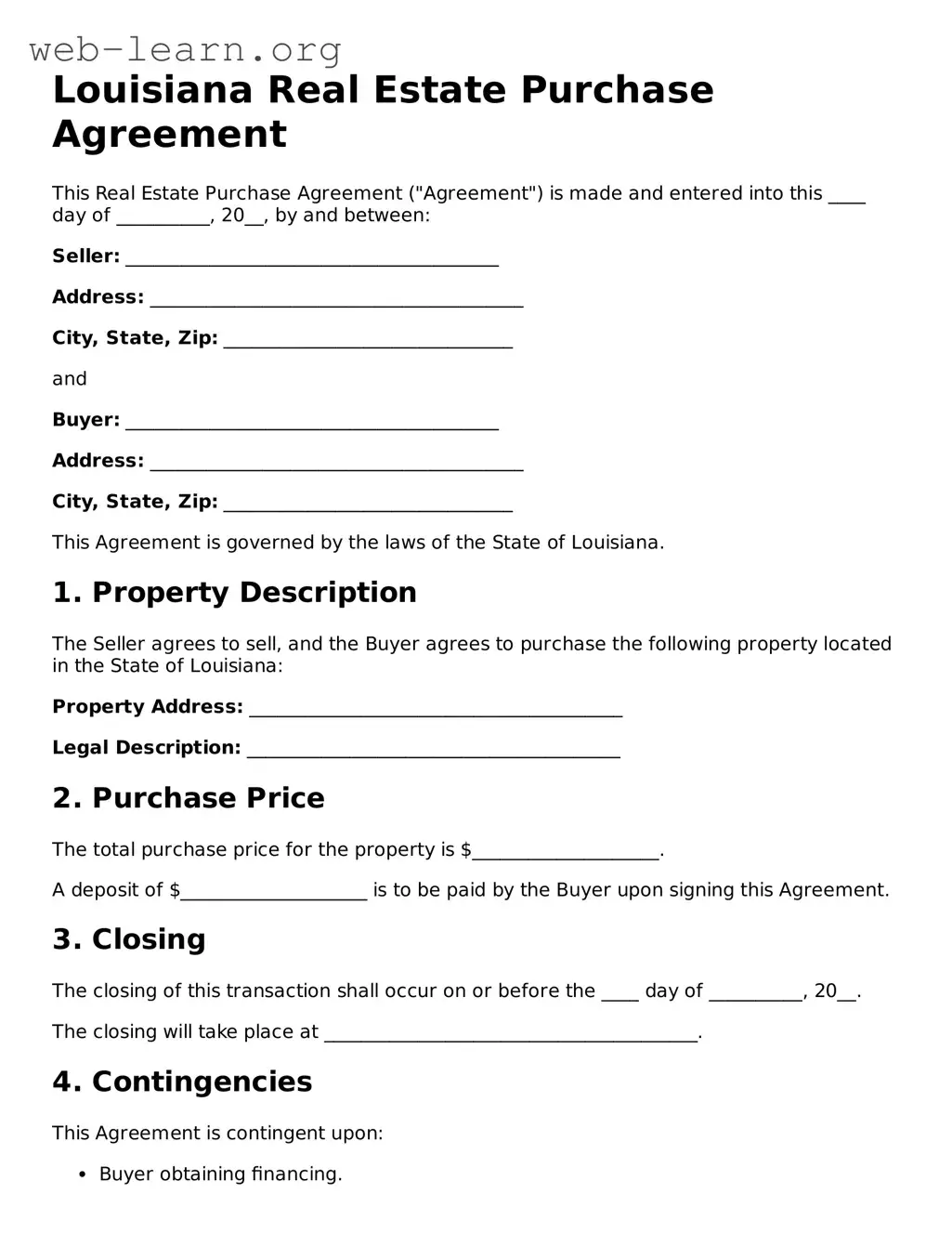 Attorney-Approved Real Estate Purchase Agreement Document for the State of Louisiana