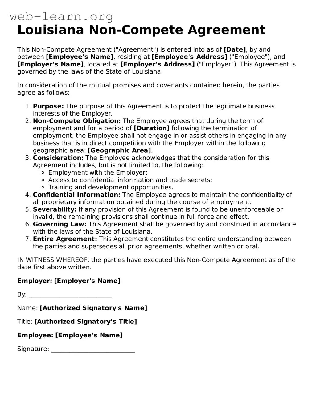 Attorney-Approved Non-compete Agreement Document for the State of Louisiana